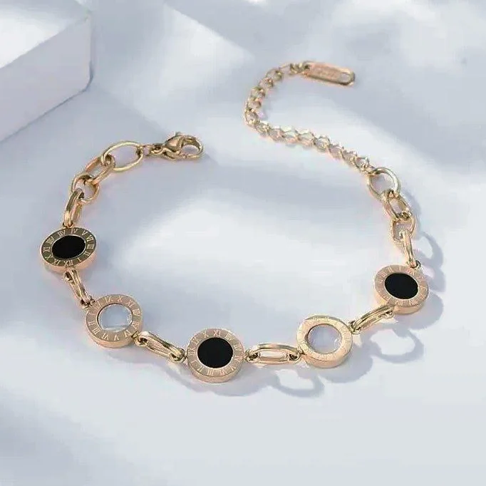 bracelet acier inoxydable plaqué or 18kdoré chiffres romains