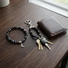 Ensemble Bracelet et Porte-clé - Tons Noirs - Nuit étoilée