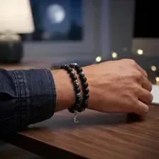 Ensemble Bracelet et Porte-clé - Tons Noirs - Nuit étoilée