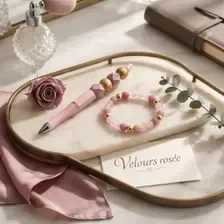 Ensemble bracelet & stylo faits main en perles - Velours rosée