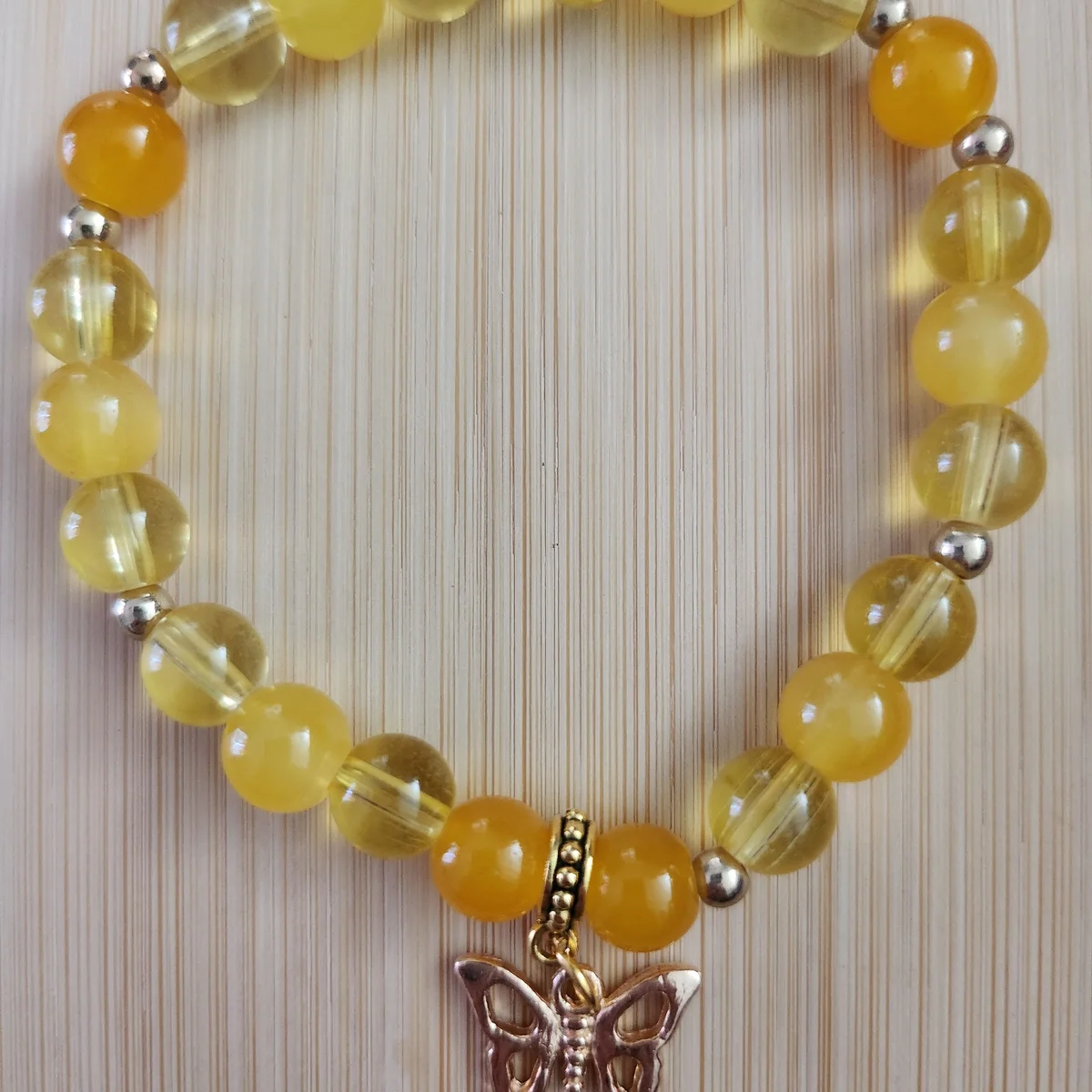 Ensemble Bracelet et Stylo Jaune avec Pendentif Papillon - "Epi d'or" 
