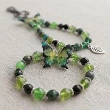 Ensemble bracelet et grigri de sac vert - Aile de mousse