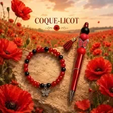 Ensemble Stylo et Bracelet Papillon Fait Main - "Coque-licot" - 