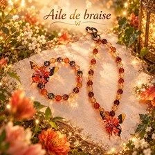 Ensemble bracelet et grigri de sac - Ailes de braise