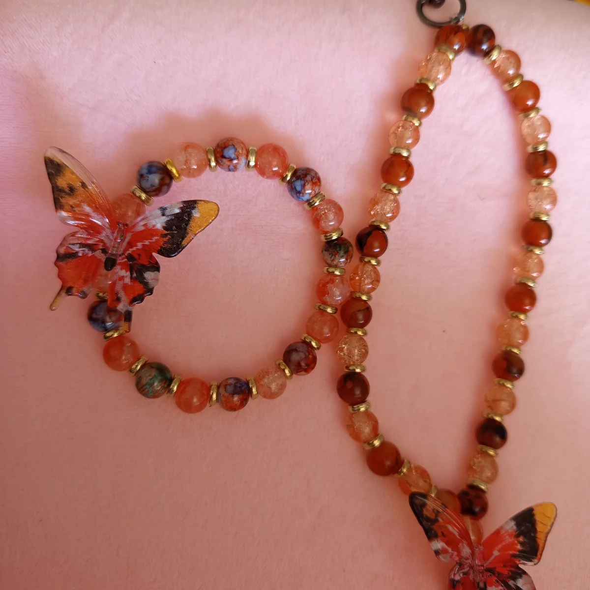 Ensemble bracelet et grigri de sac -  Ailes de braise