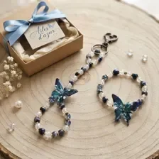 Ensemble Bracelet et Grigri de Sac Bleu - " Ailes d'Azur"