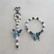 Ensemble Bracelet et Grigri de Sac Bleu - " Ailes d'Azur"
