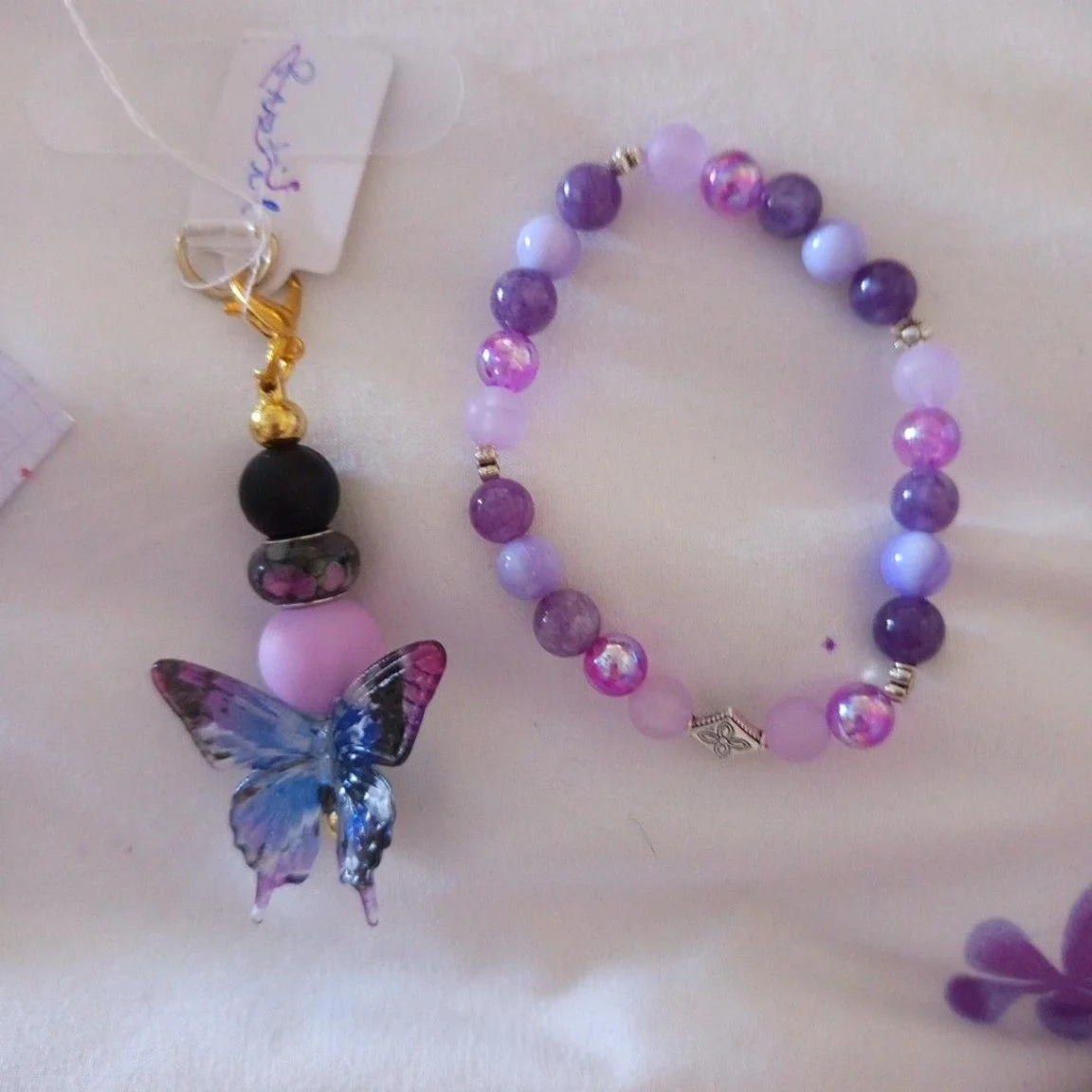 Ensemble bracelet et porte-clé - tons violets - Glicine - 