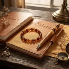 Ensemble stylo et bracelet en perles fantaisie -  tons assortis   "Sahara"