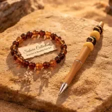 Ensemble stylo et bracelet en perles fantaisie -  tons assortis   "Sahara"