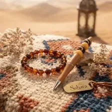 Ensemble stylo et bracelet en perles fantaisie -  tons assortis   "Sahara"