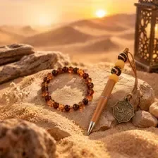 Ensemble stylo et bracelet en perles fantaisie -  tons assortis   "Sahara"
