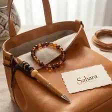 Ensemble stylo et bracelet en perles fantaisie -  tons assortis   "Sahara"
