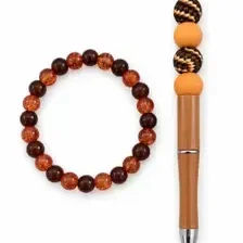 Ensemble stylo et bracelet en perles fantaisie -  tons assortis   "Sahara"