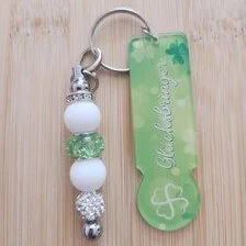 Stylo 4 couleurs avec jeton de caddie assorti en perles vertes fantaisie -" fleurs des Ours" - 