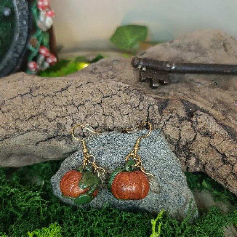 Boucles d'Oreilles Potirons d'Automne — Acier Inoxydable