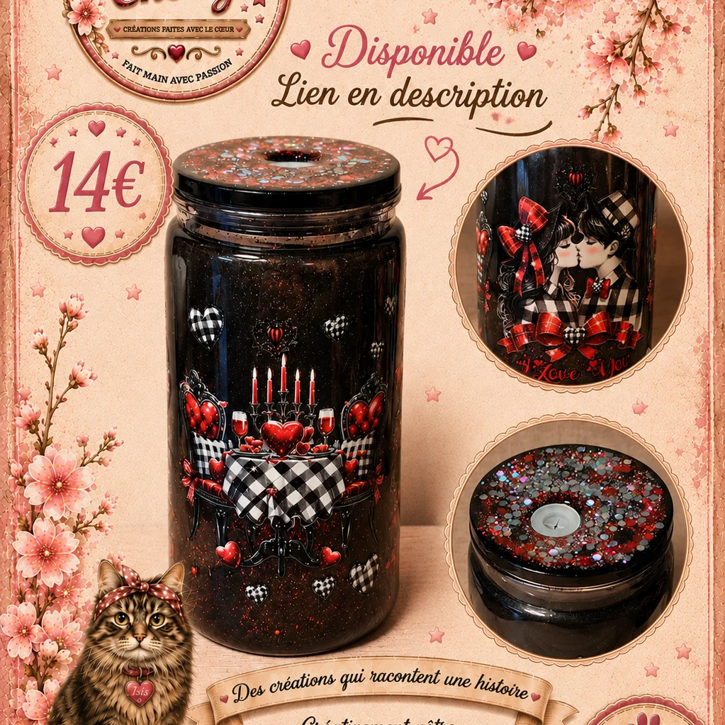 Gobelet Double Paroi "I Love You" - Paillettes & Design Romantique Fait Main
