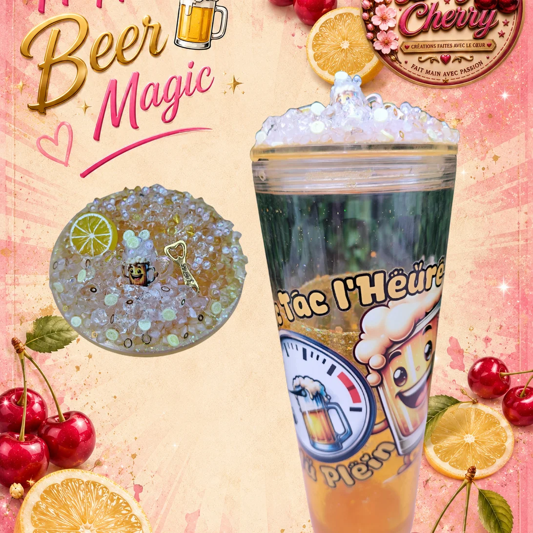 Gobelet "Happy Beer Magic" 710ml - Effet Bière Scintillant & Pailleté 🍻✨