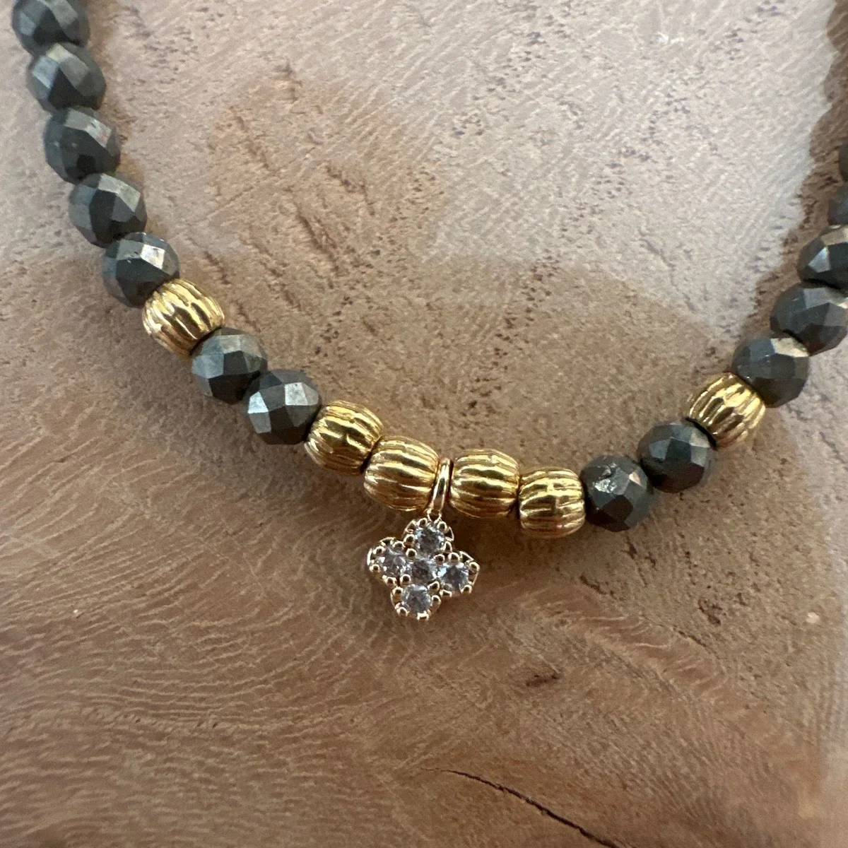 bracelet pyrite et acier inoxydable