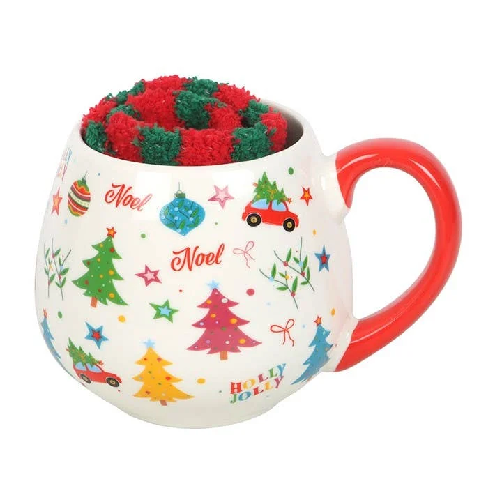 Ensemble tasse et chaussettes à motif de Noël nostalgique