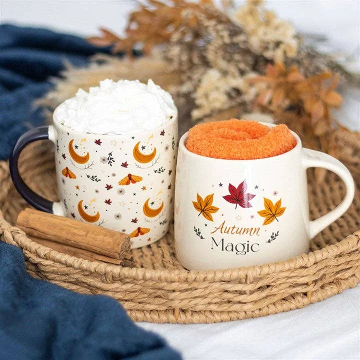 Mug en céramique ivoire avec motif lune de récolte Automne Magique