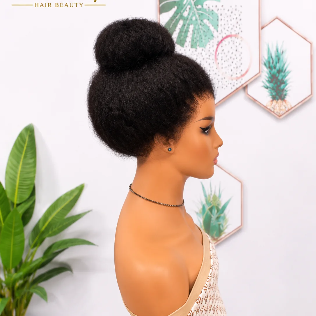 Perruque Kinky Straight Yaki 360 Lace Sans Colle – 100 % Cheveux Humains Premium