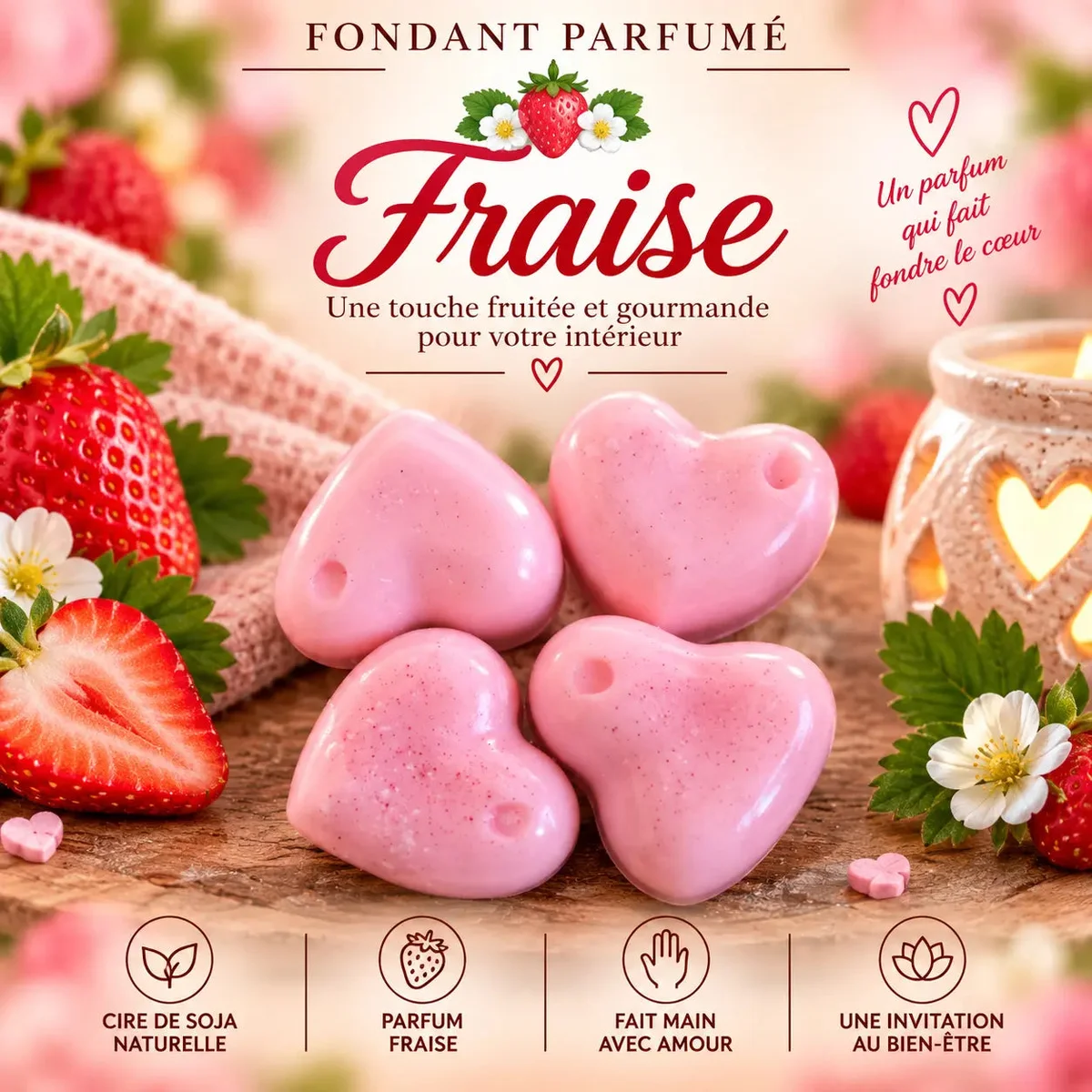 Fondants Parfumés Fraise à la Cire de Soja