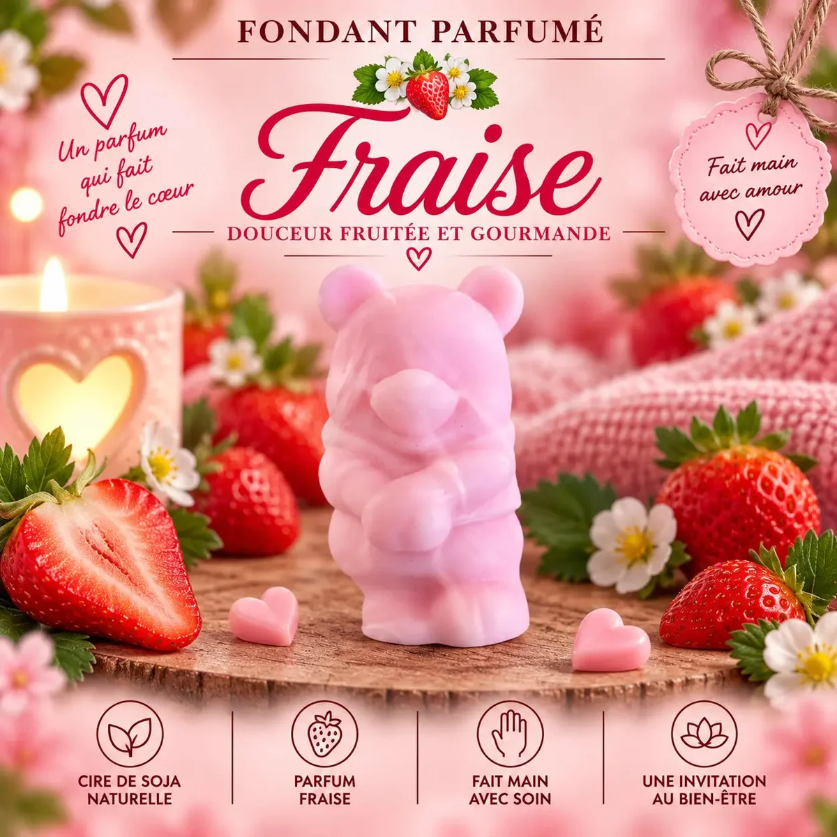 Fondants Parfumés Fraise à la Cire de Soja