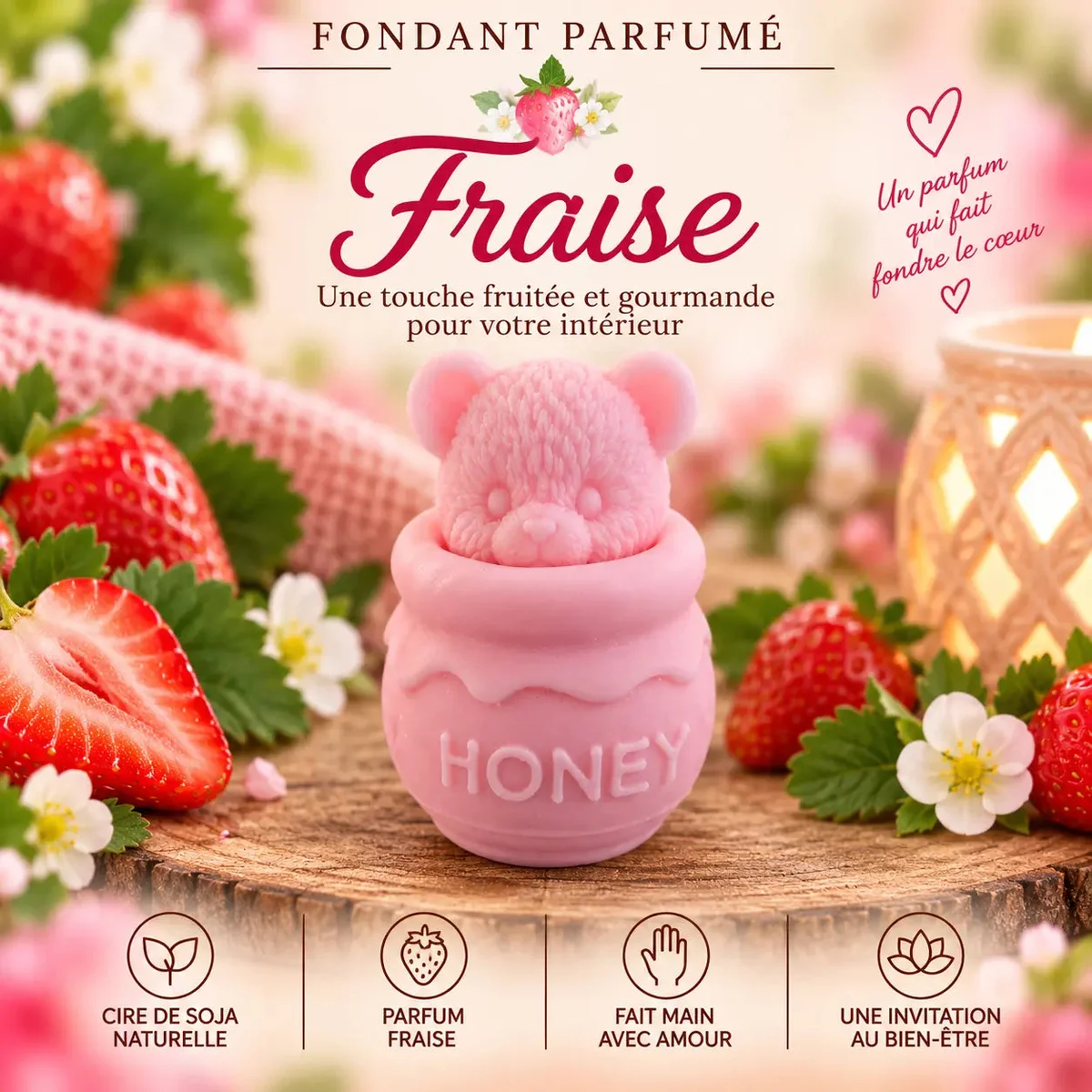 Fondants Parfumés Fraise à la Cire de Soja