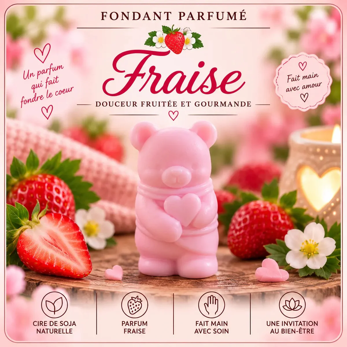 Fondants Parfumés Fraise à la Cire de Soja