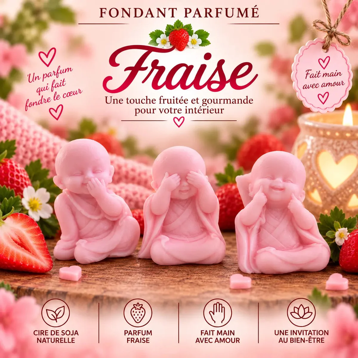 Fondants Parfumés Fraise à la Cire de Soja