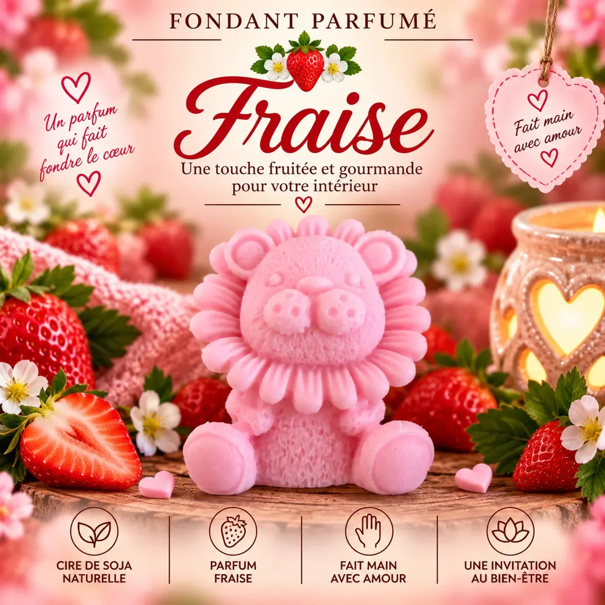 Fondants Parfumés Fraise à la Cire de Soja