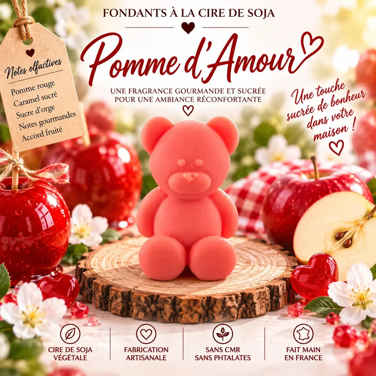 Fondants Parfumés Pomme d’Amour à la Cire de Soja