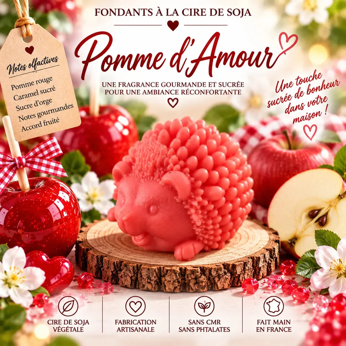 Fondants Parfumés Pomme d’Amour à la Cire de Soja