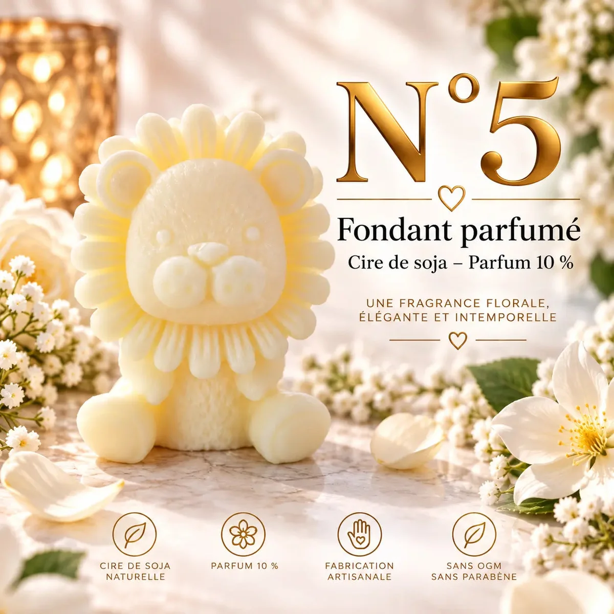 Fondant parfumé N°5 en cire de soja – Floral, poudré & élégant