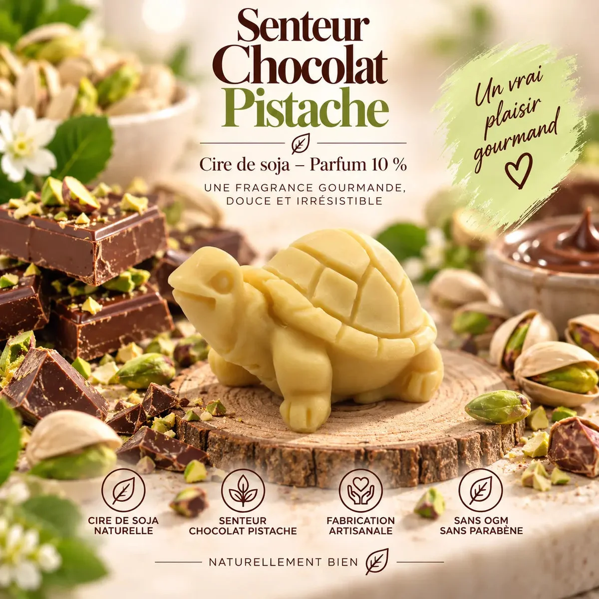 Fondant parfumé Chocolat Pistache en cire de soja – Gourmand, crémeux & réconfortant