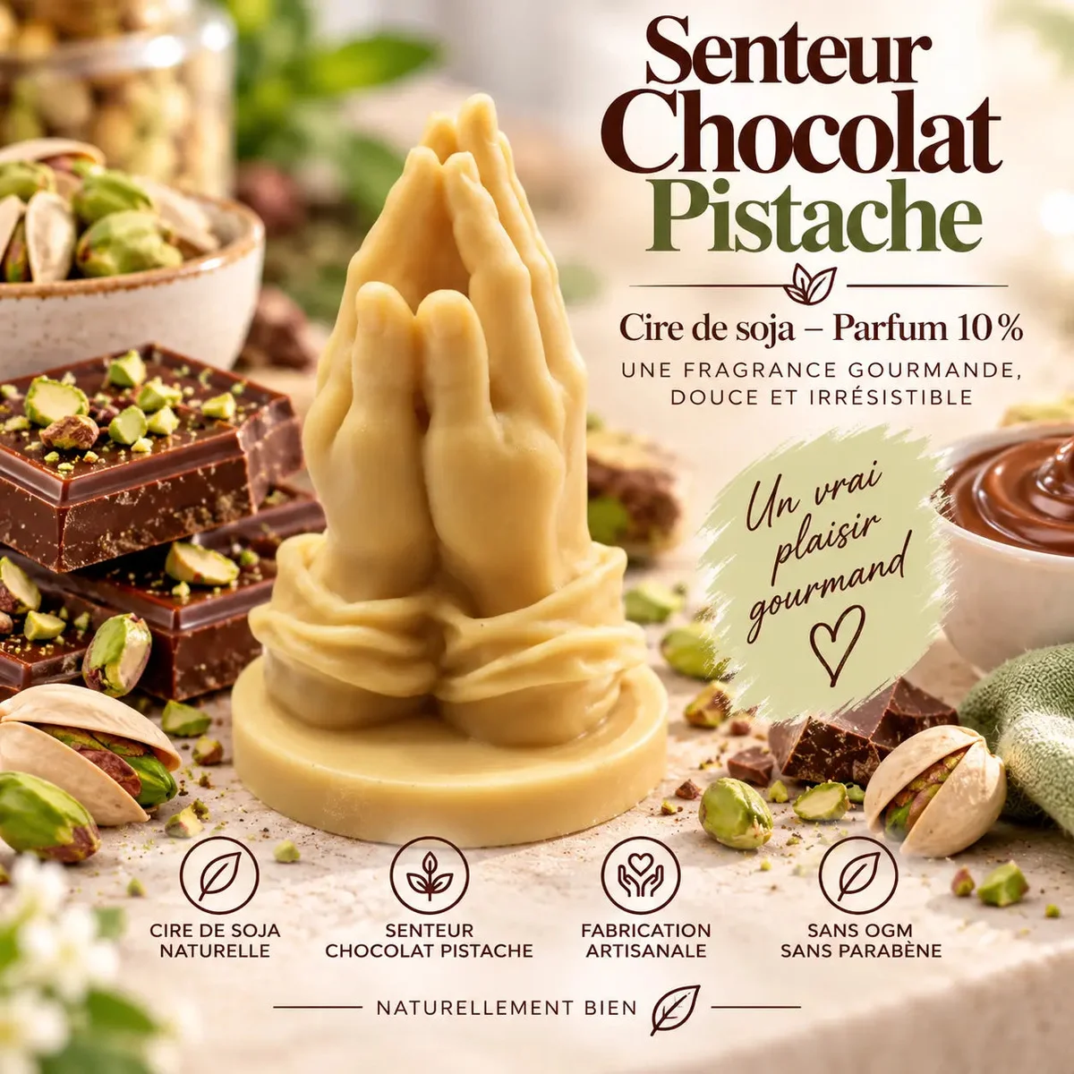 Fondant parfumé Chocolat Pistache en cire de soja – Gourmand, crémeux & réconfortant