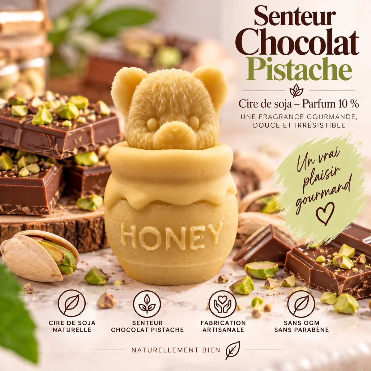 Fondant parfumé Chocolat Pistache en cire de soja – Gourmand, crémeux & réconfortant