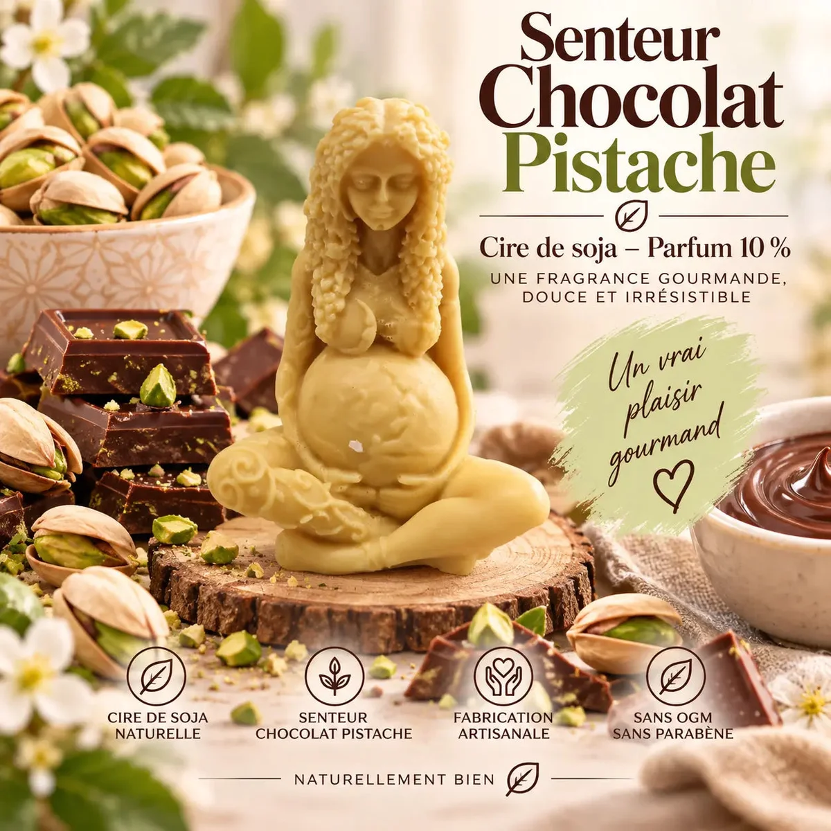 Fondant parfumé Chocolat Pistache en cire de soja – Gourmand, crémeux & réconfortant