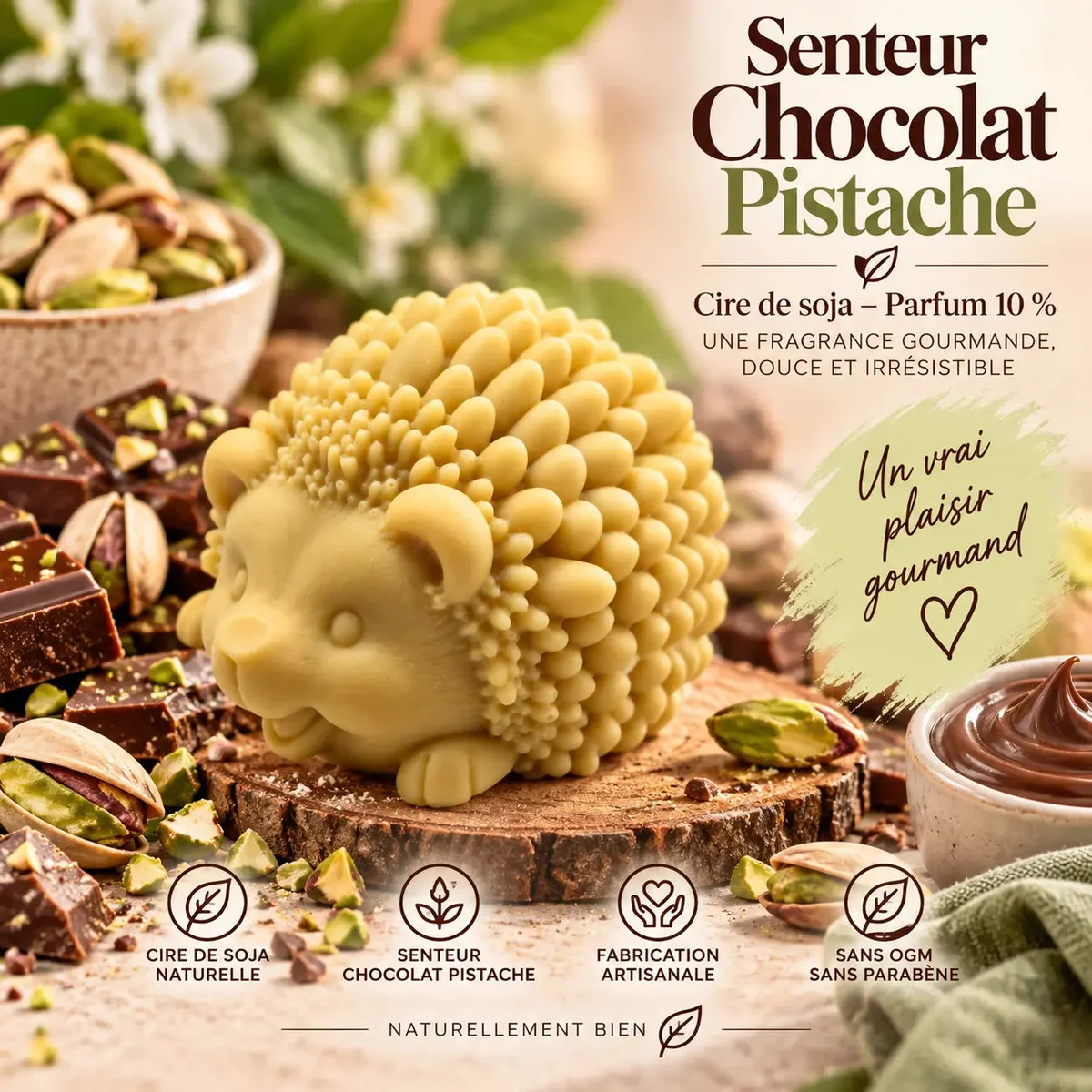 Fondant parfumé Chocolat Pistache en cire de soja – Gourmand, crémeux & réconfortant