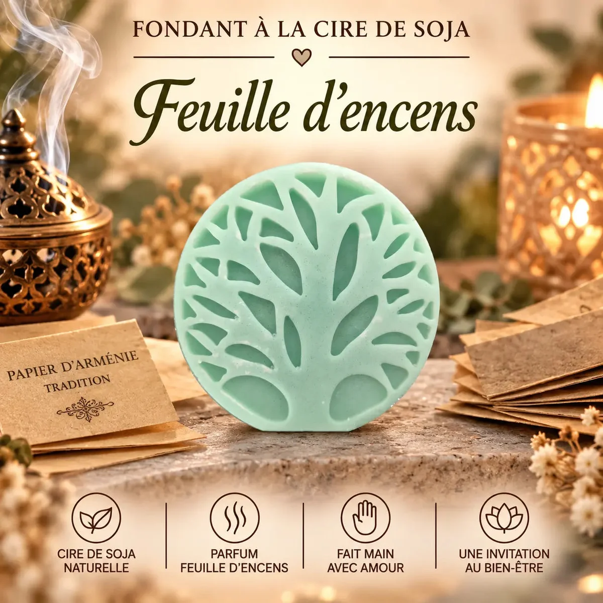 Fondants Parfumés Feuille d’Encens à la Cire de Soja