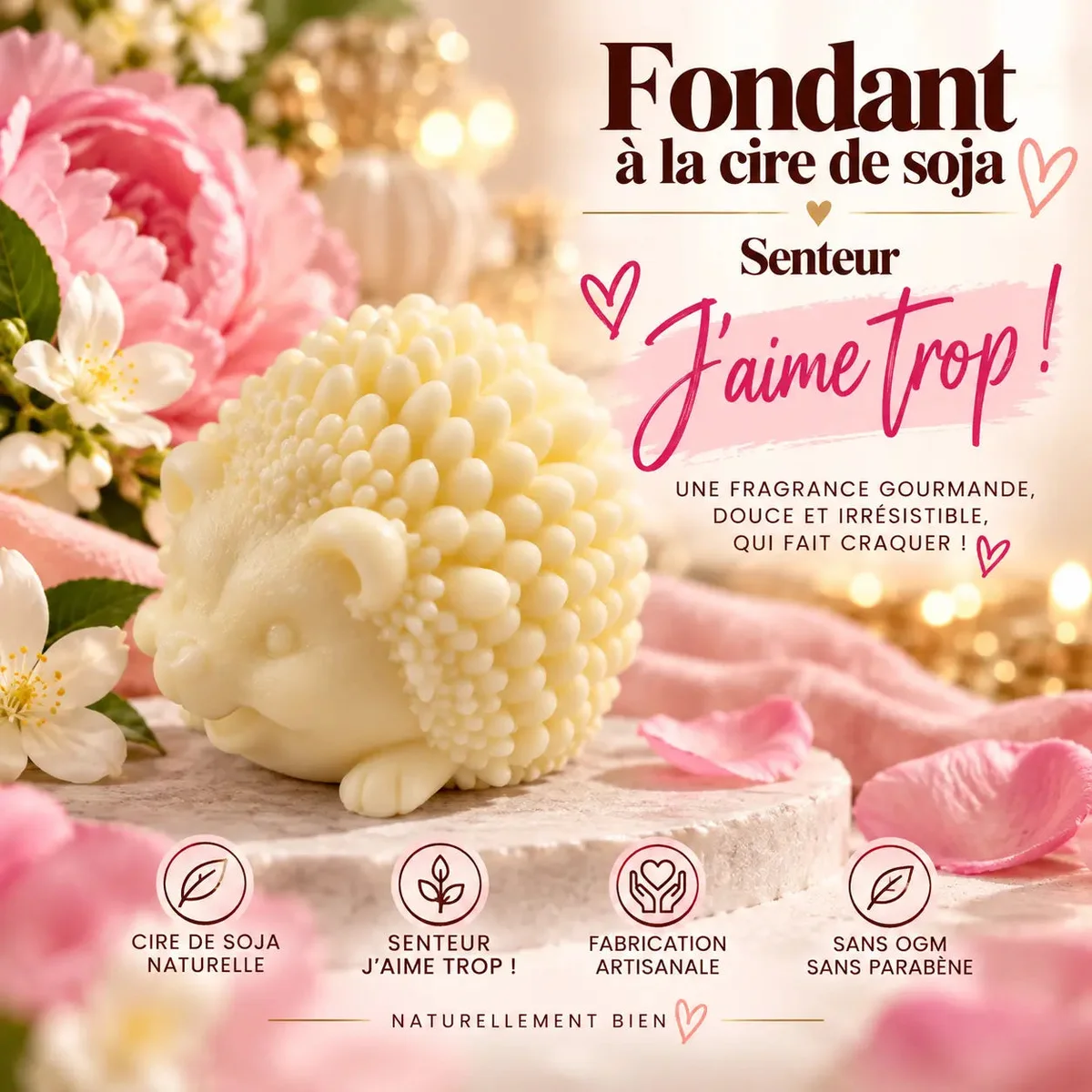 Fondant parfumé « J’aime trop ! » en cire de soja