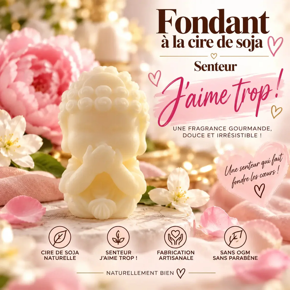 Fondant parfumé « J’aime trop ! » en cire de soja