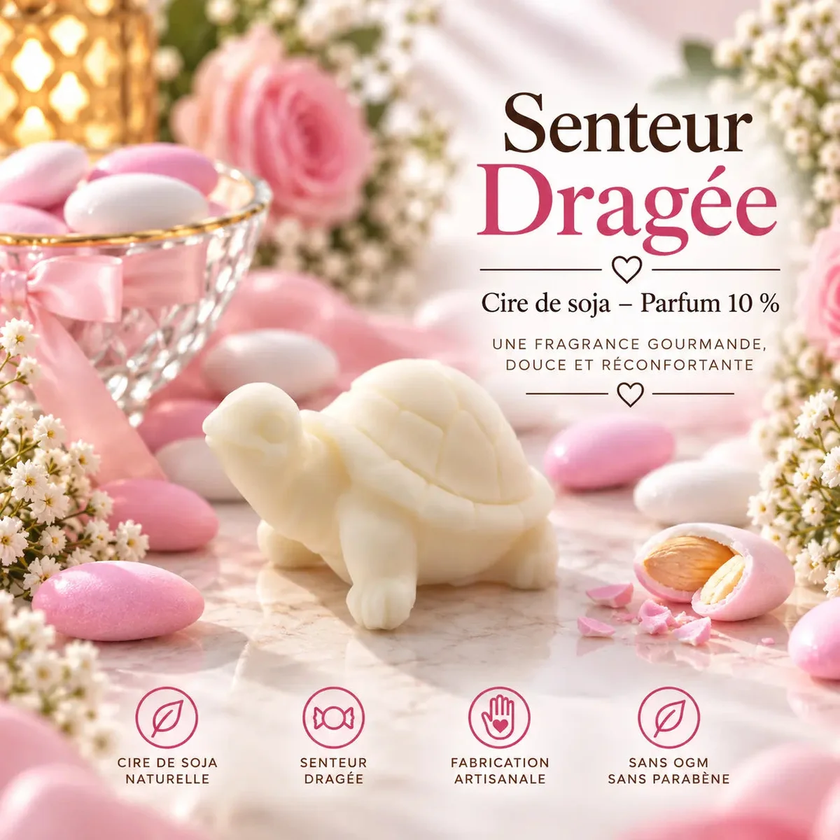 Fondant parfumé Dragée – Cire de soja | Senteur gourmande