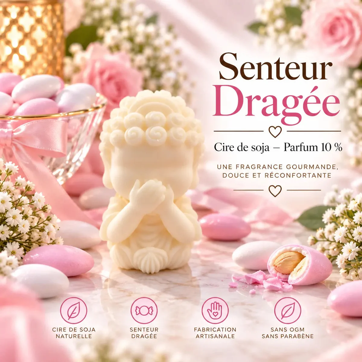 Fondant parfumé Dragée – Cire de soja | Senteur gourmande