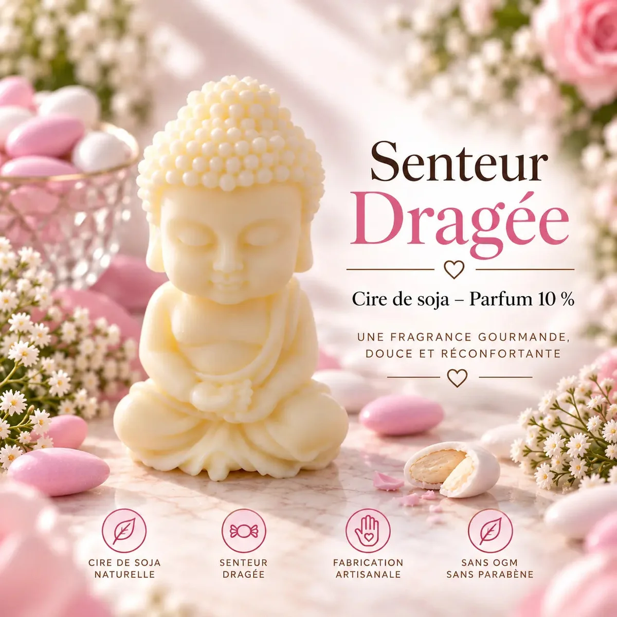 Fondant parfumé Dragée – Cire de soja | Senteur gourmande