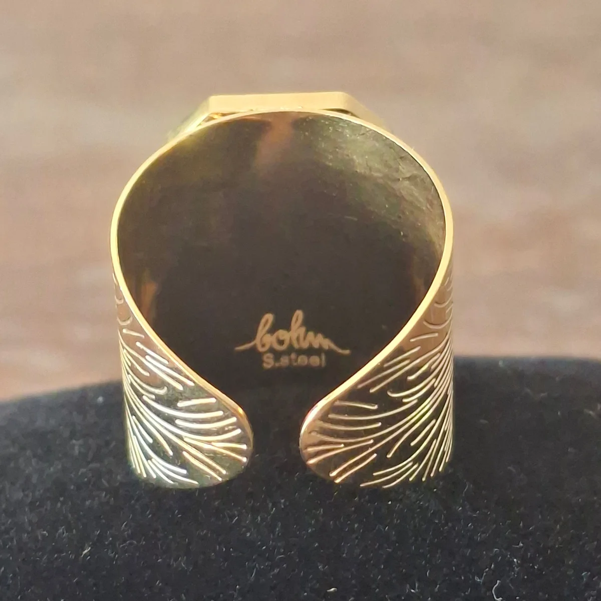 Bague Manchette Ajustable en acier inoxydable doré – Pierre Naturelle de Malachite & Étoile Céleste