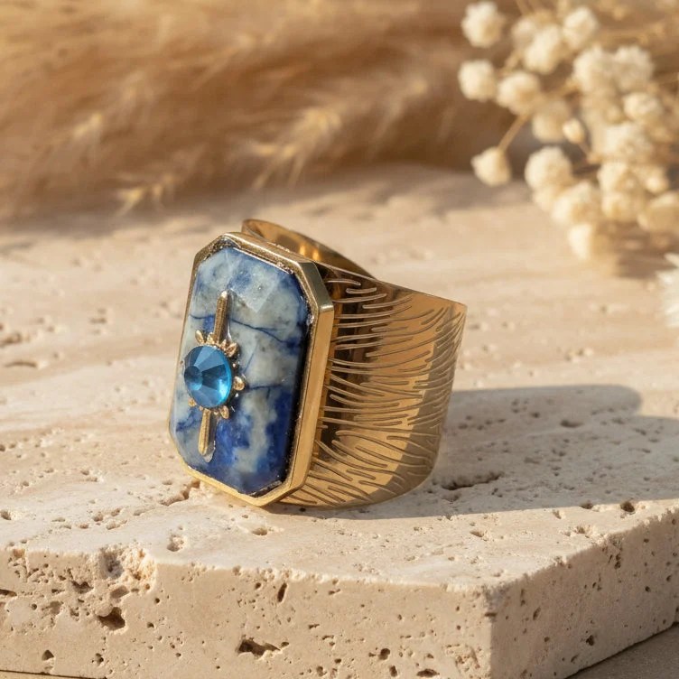 Bague Solaire en Acier Inoxydable & Lapis-Lazuli – Bohm Paris