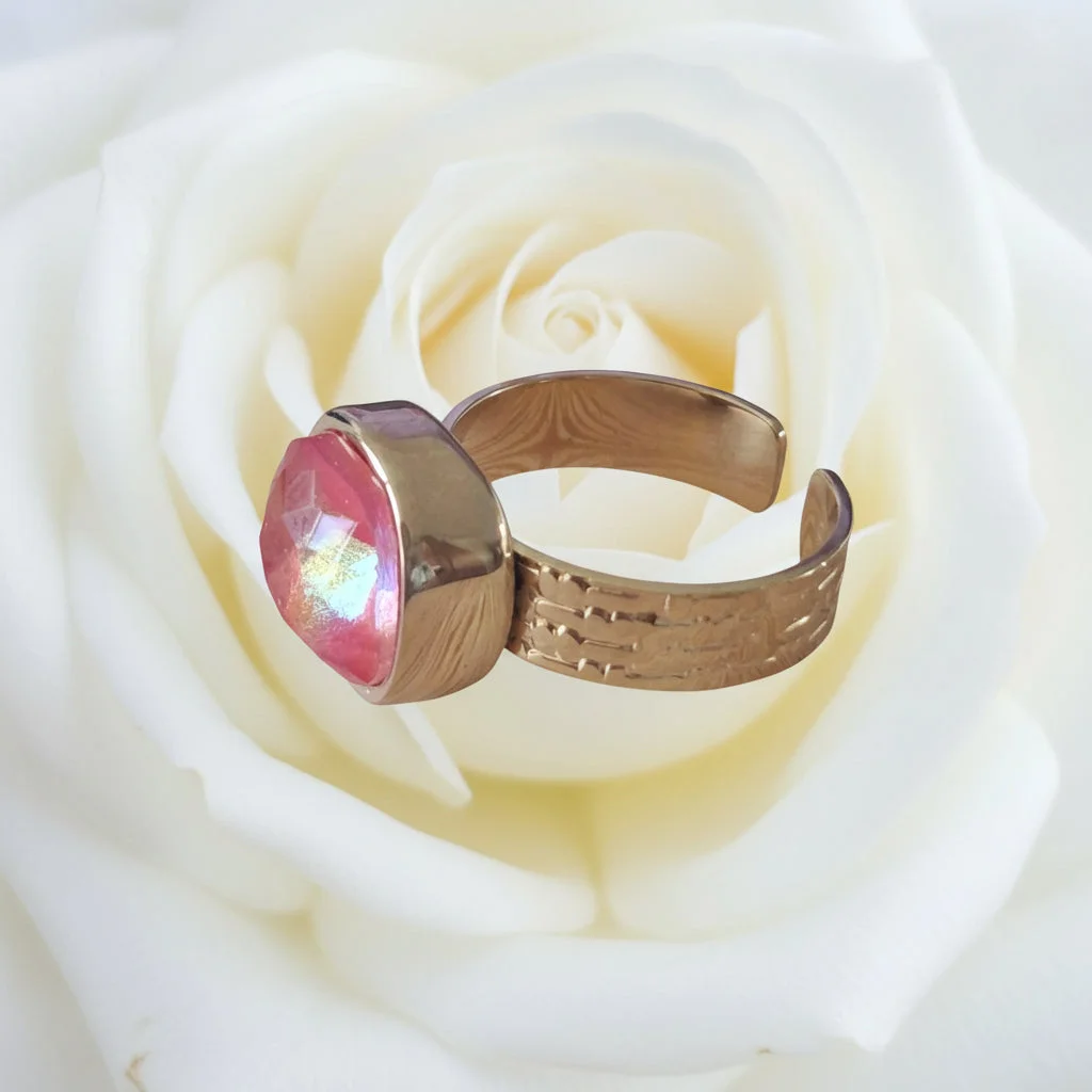 Bague Carrée Sivaria en Acier Inoxydable & Quartz Fraise – Bohm Paris.