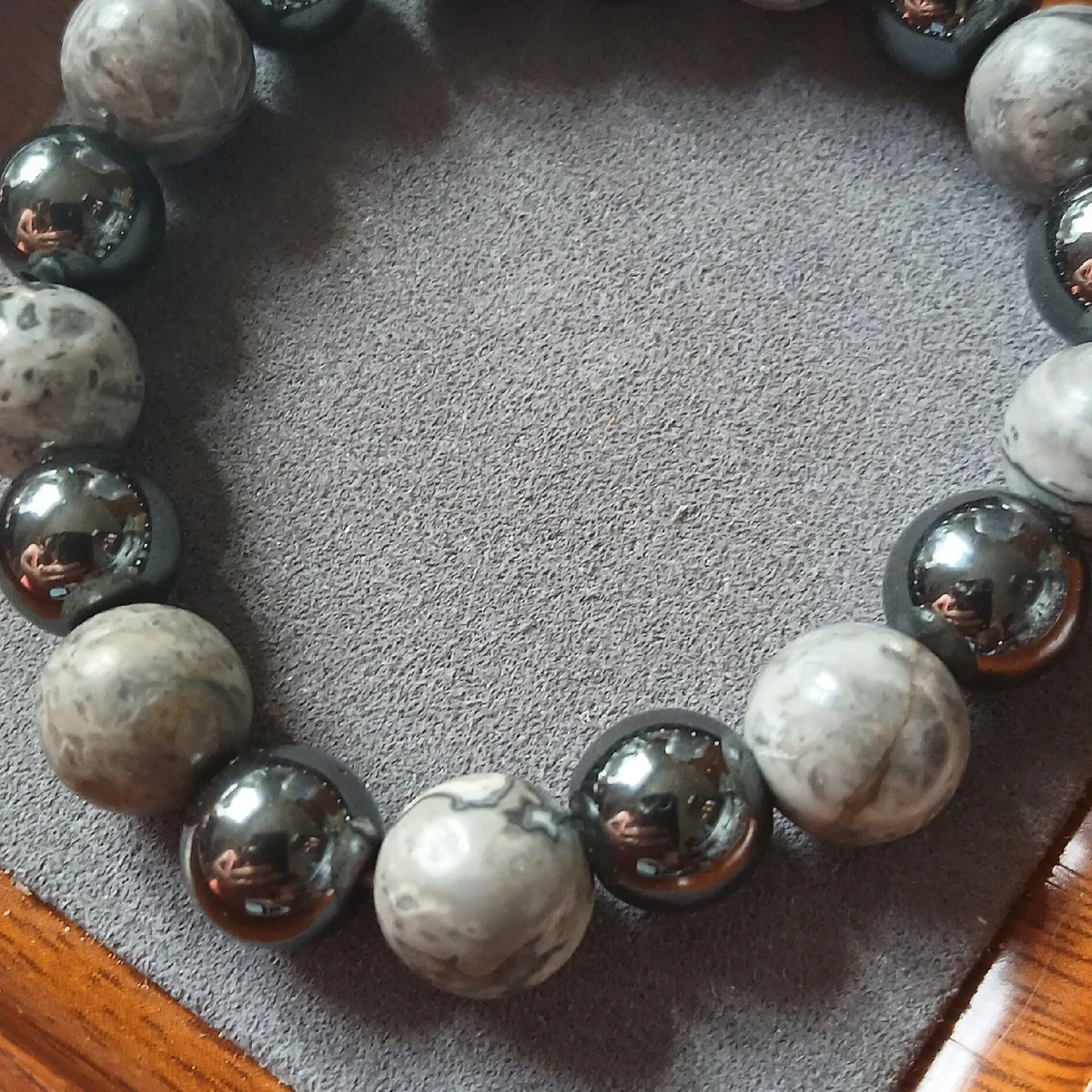 Bracelet Hématite et Jaspe Grise - Ancrage et Stabilité